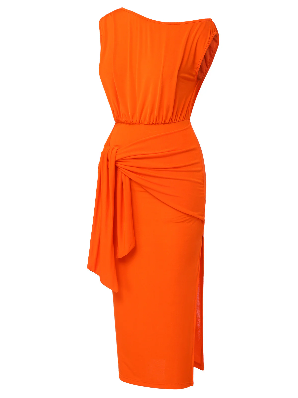 Orange 1960s Solid One Shoulder Sleeveless Dress - Image 3