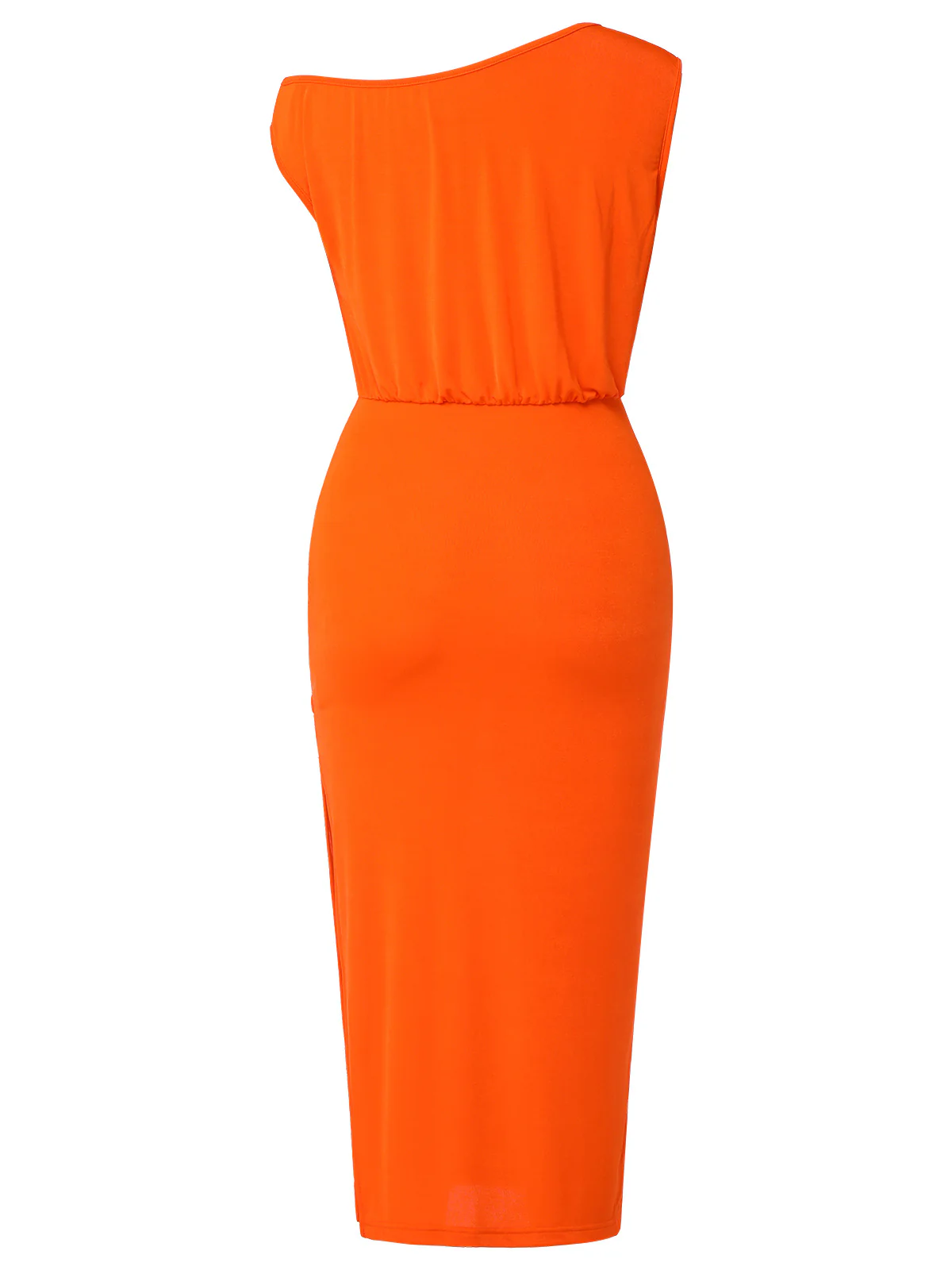 Orange 1960s Solid One Shoulder Sleeveless Dress - Image 4