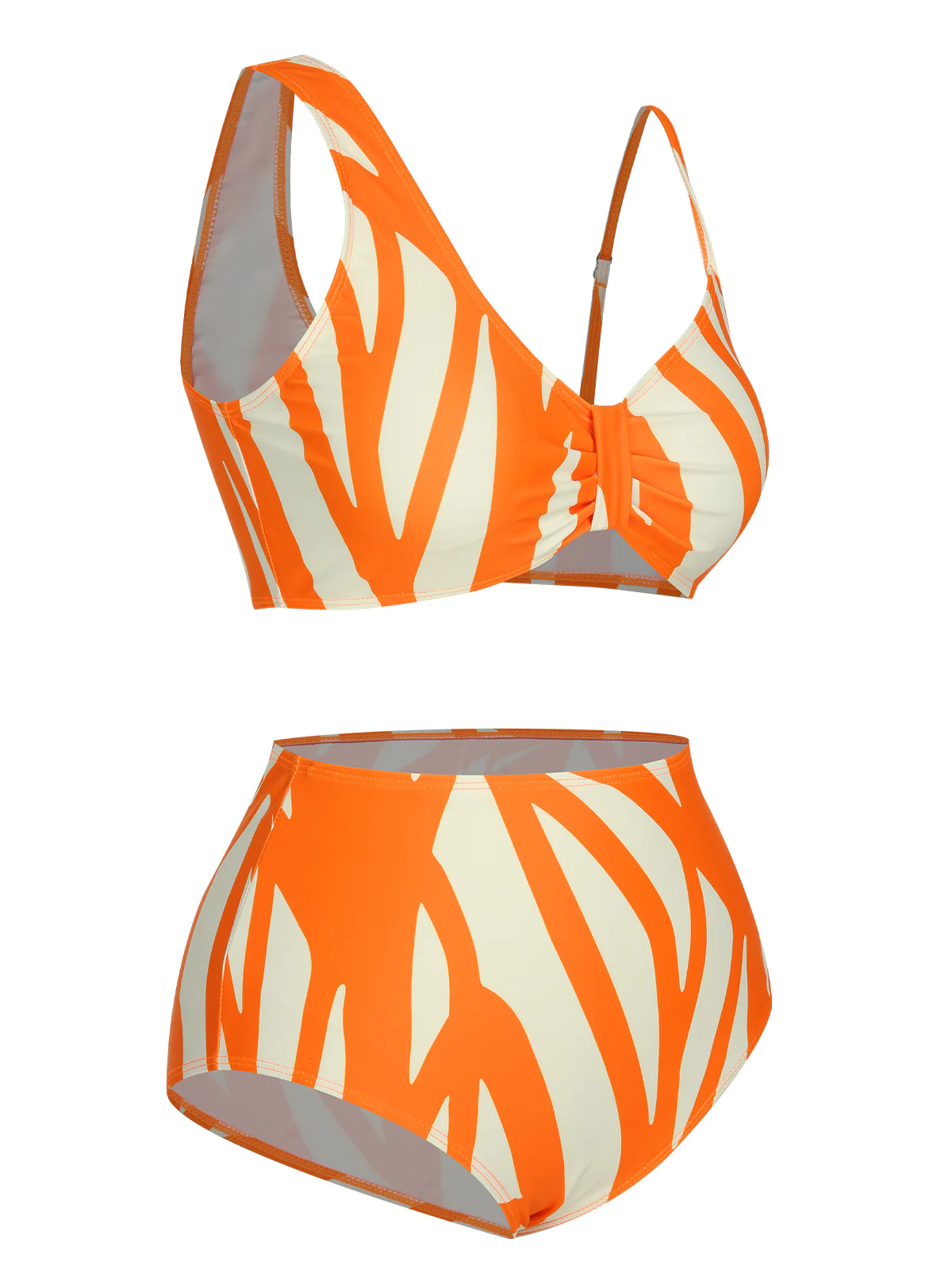 Orange 1960s Strap Stripe Swimsuit - Image 2