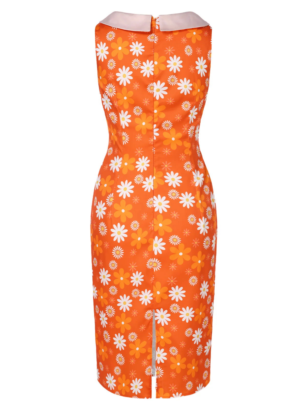 Orange 1960s Tie Neck Floral Sleeveless Dress - Image 4