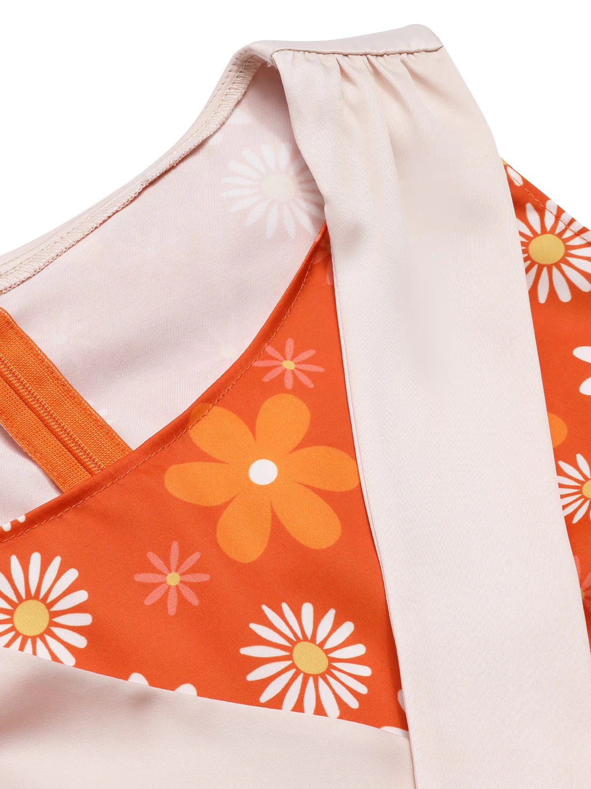 Orange 1960s Tie Neck Floral Sleeveless Dress - Image 5