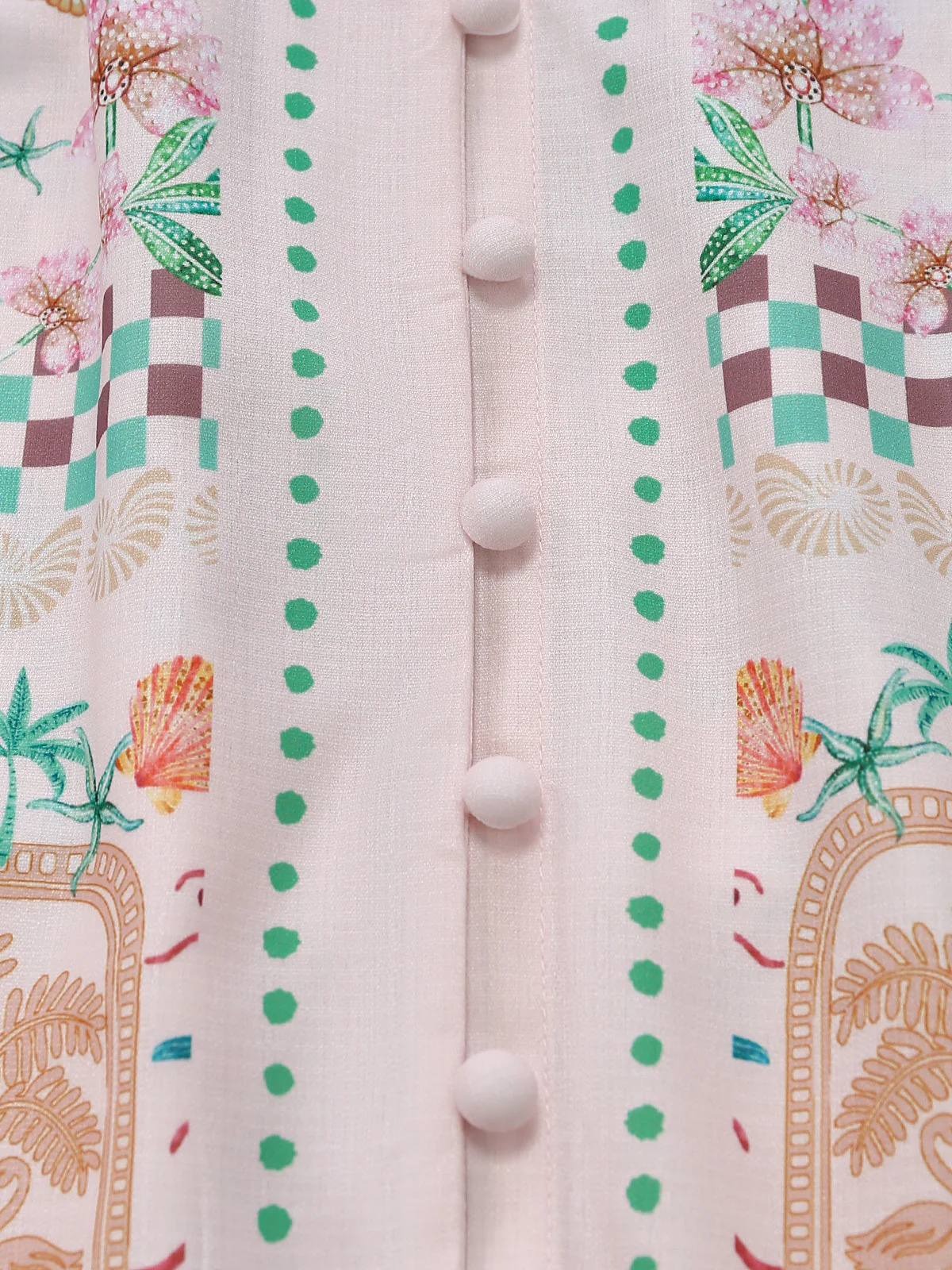 Orange 1970s Boho Pastel Print Button Tie-Waist Dress - Image 5