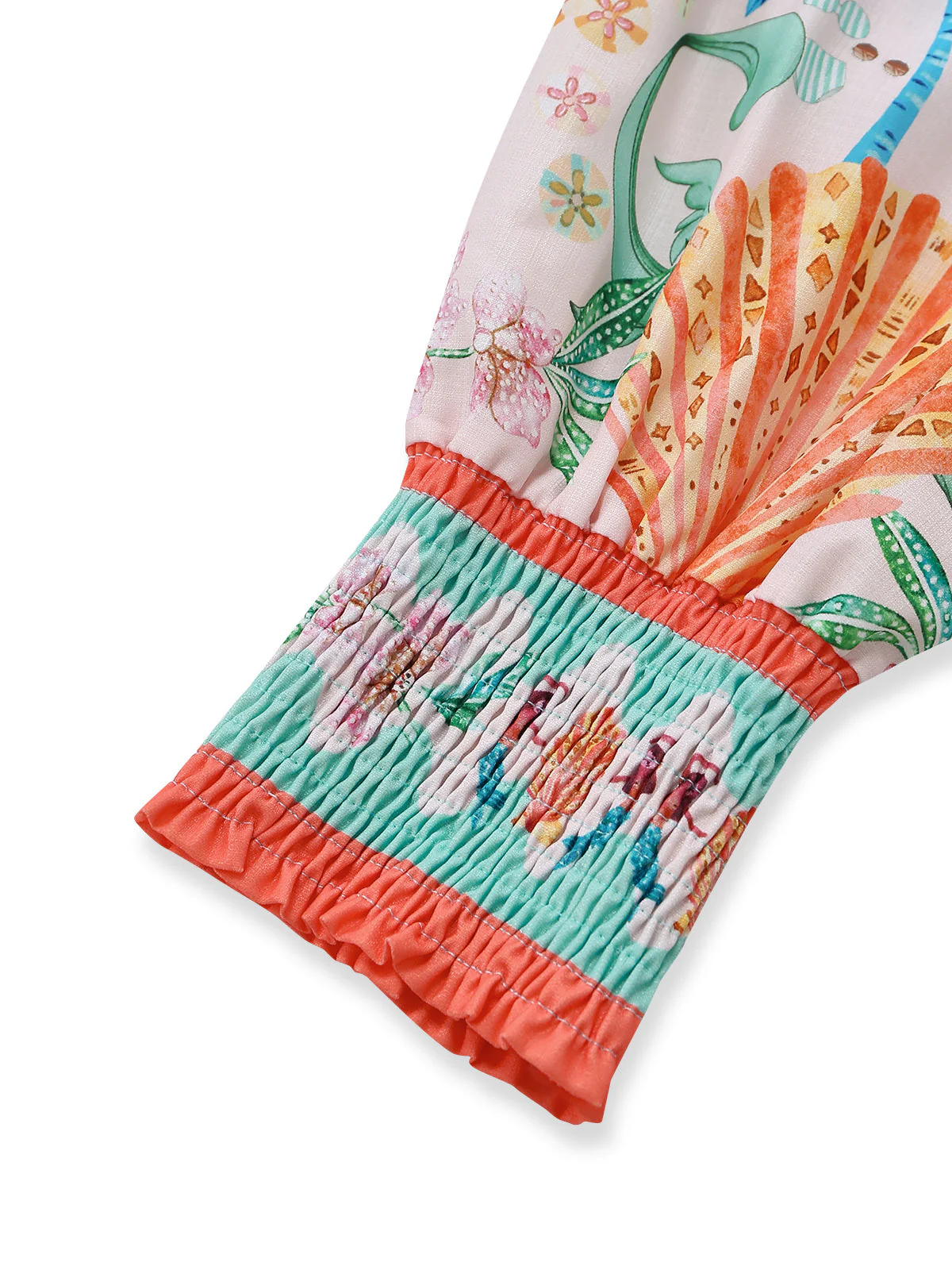 Orange 1970s Boho Pastel Print Button Tie-Waist Dress - Image 7