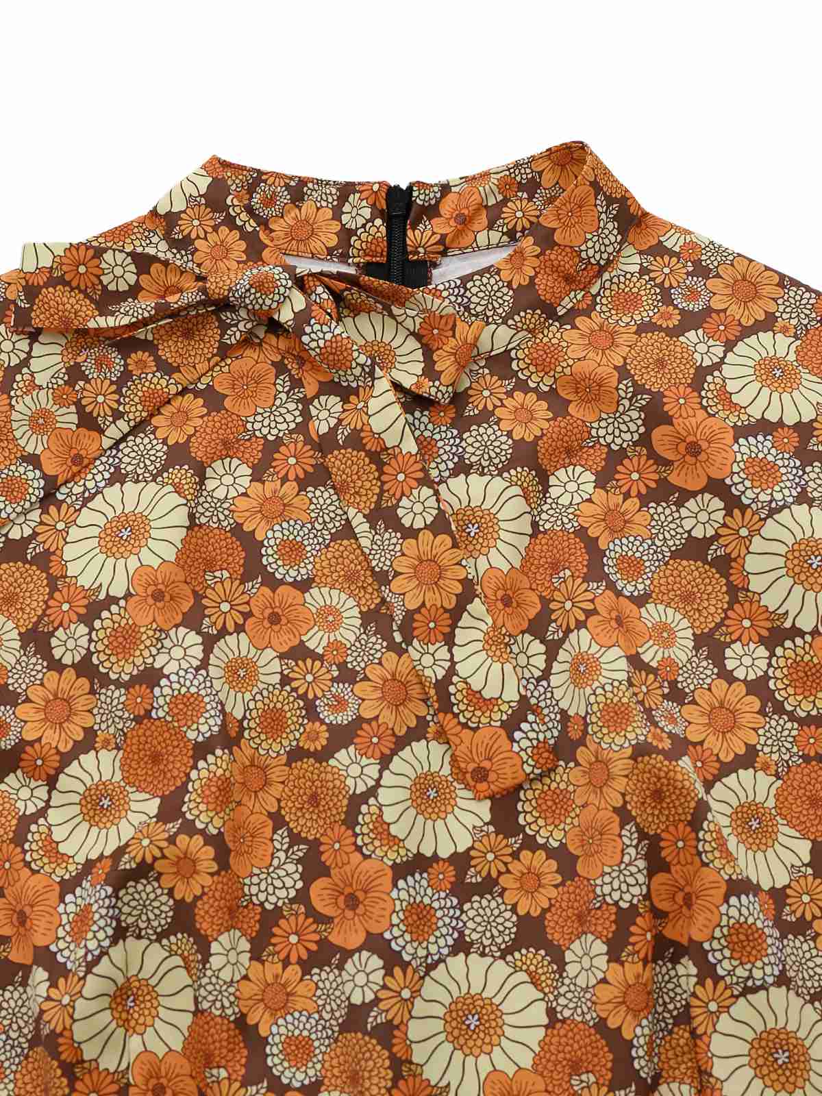 [Pre-Sale] Orange 1970s Daisy Corduroy Patchwork Tie Neck Jumpsuit - Image 5