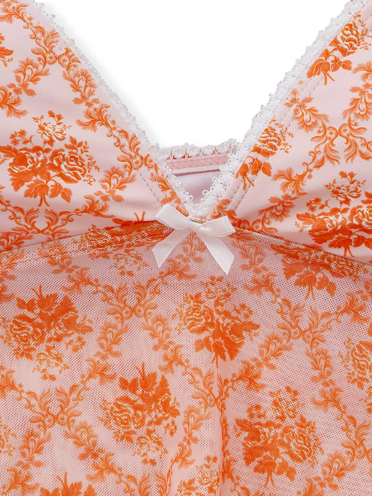 Orange 1970s Deep V-Neck Floral Print Tankini Set - Image 4