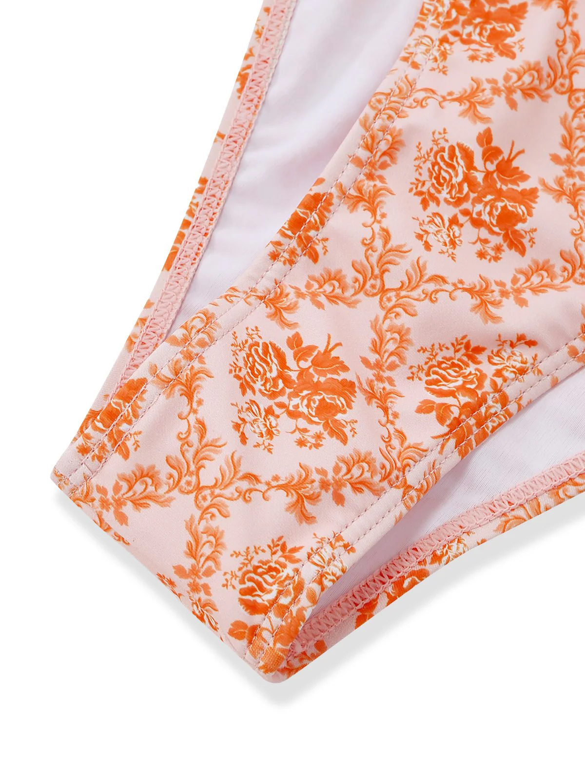 Orange 1970s Deep V-Neck Floral Print Tankini Set - Image 7