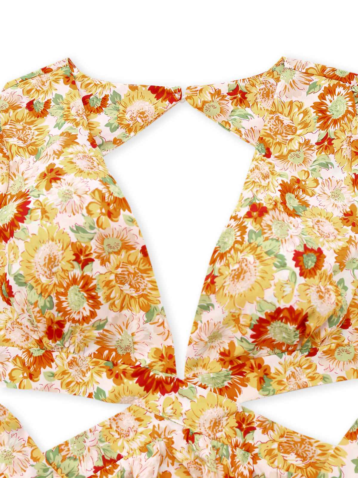 Orange 1970s Deep V-Neck Sunflower Boho Dress - Image 5