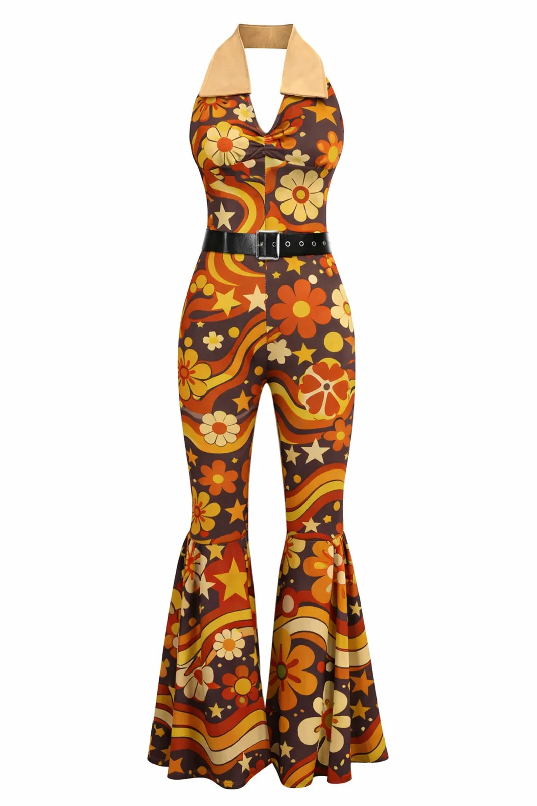 1970s Geometric Pattern Patchwork Halter Jumpsuit - Image 7