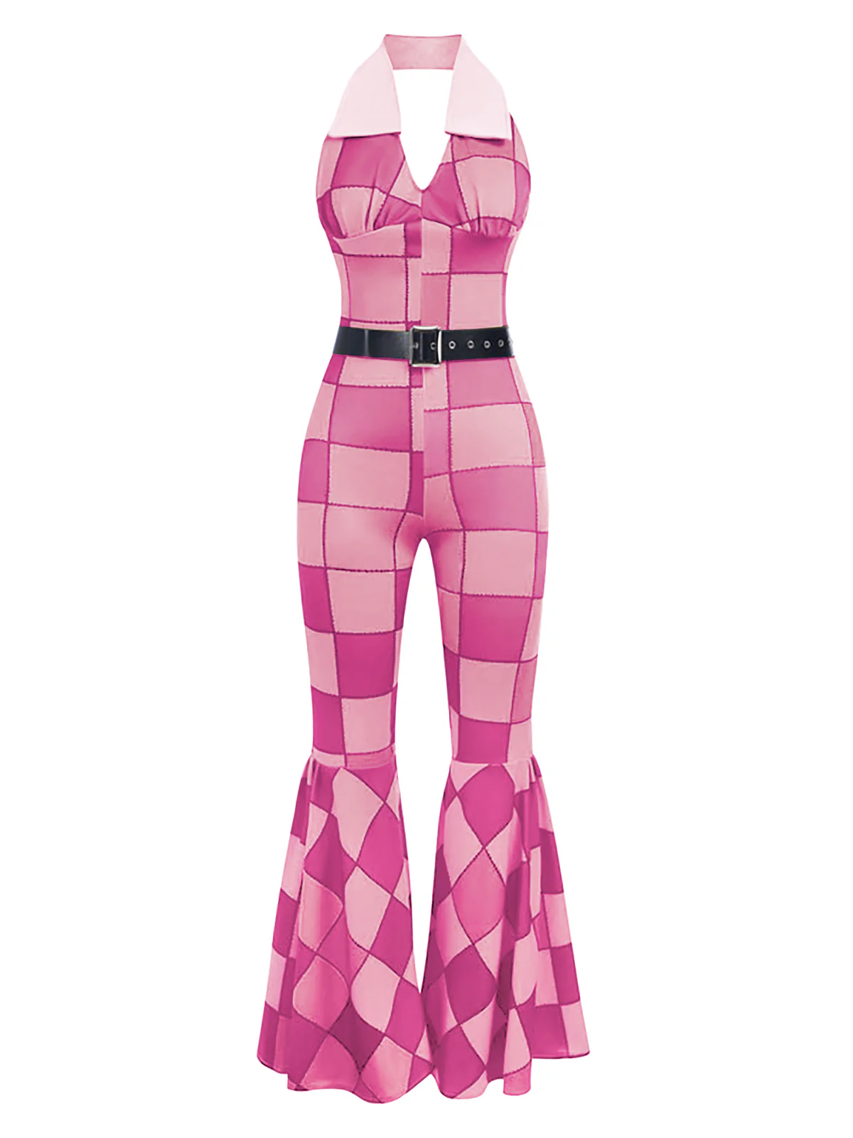 1970s Geometric Pattern Patchwork Halter Jumpsuit - Image 5