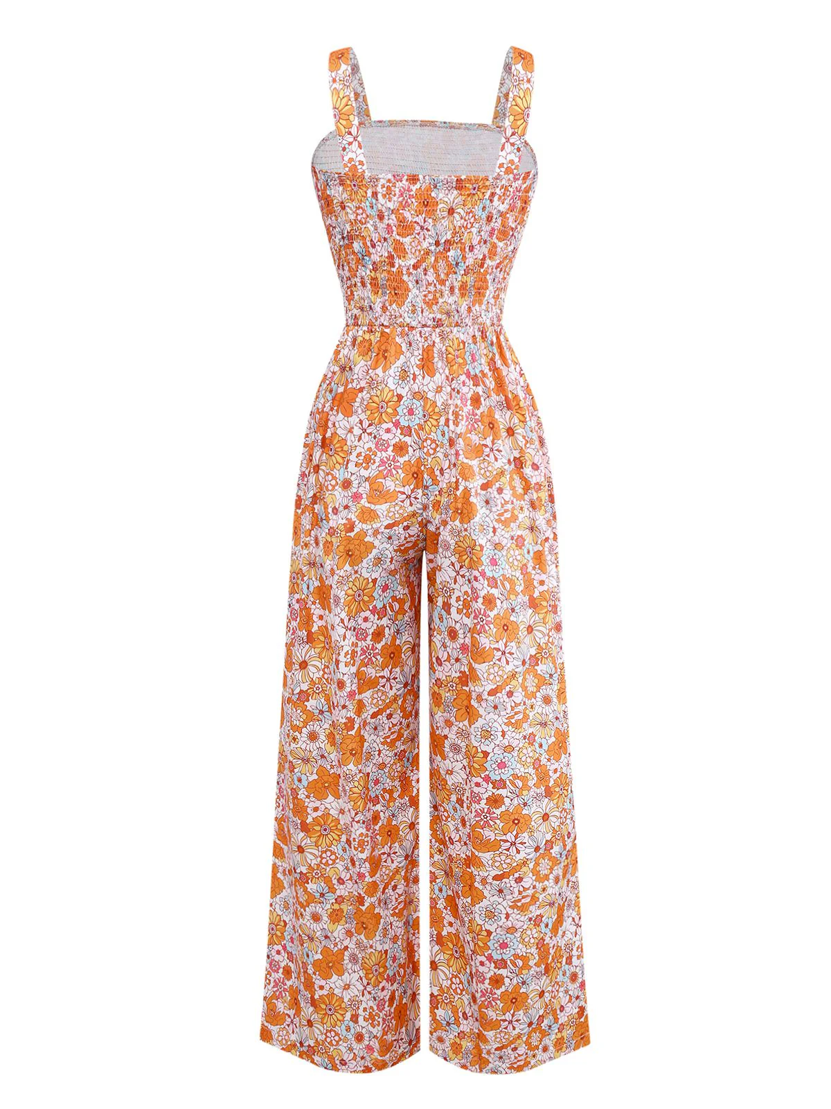 Orange 1970s Floral Print Wide Leg Jumpsuit - Image 2