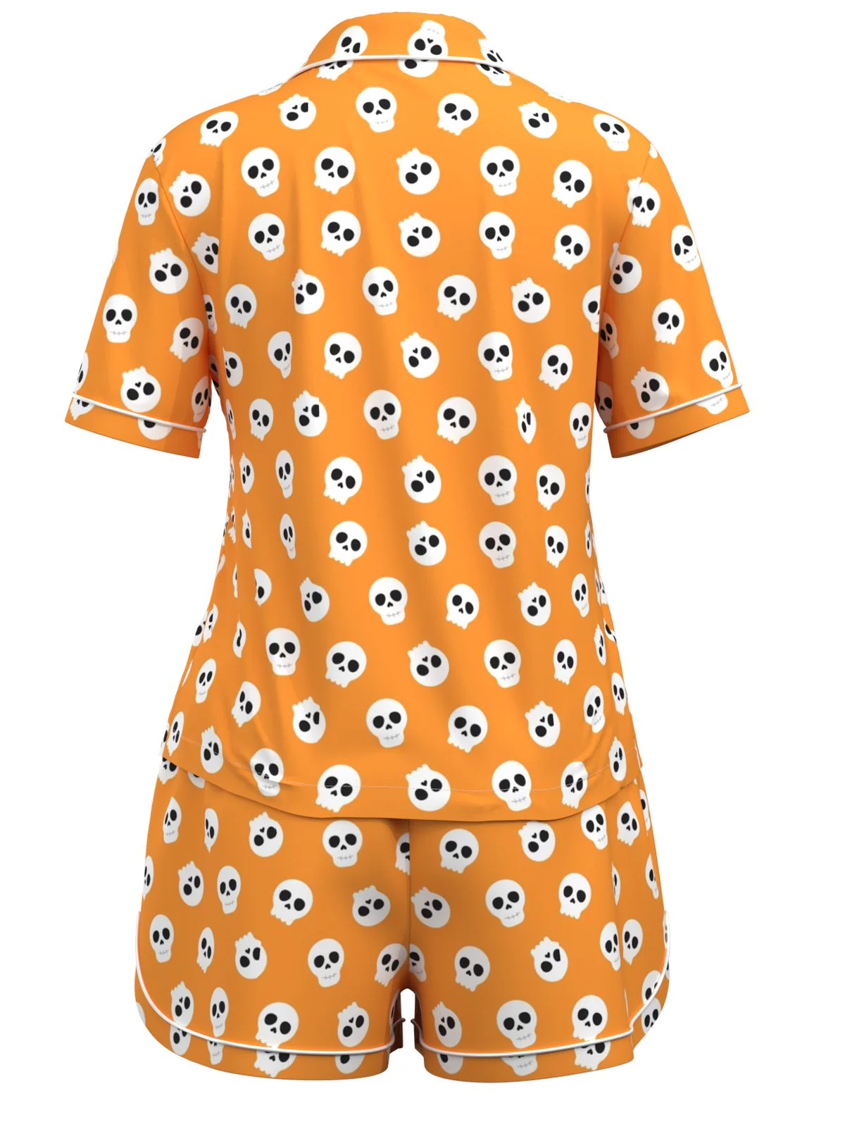 Orange 1970s Halloween Cartoon Skull Pajamas - Image 6