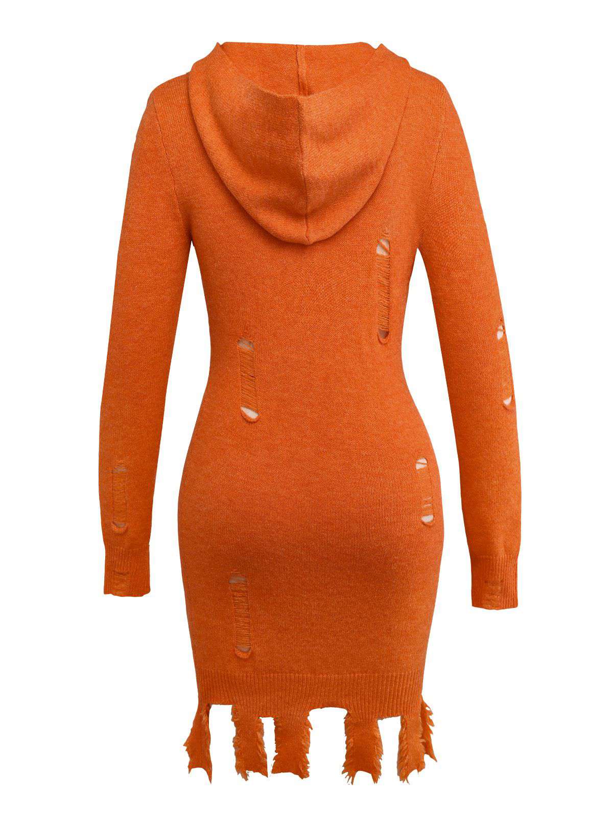 Orange 1970s Halloween Distressed Pumpkin Knit Hoodie Dress - Image 3