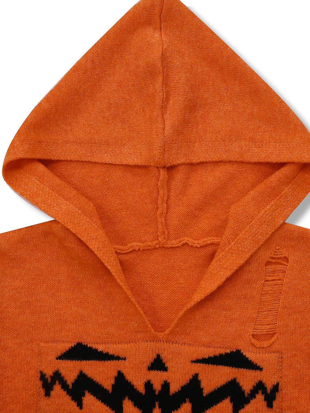 Orange 1970s Halloween Distressed Pumpkin Knit Hoodie Dress - Image 4