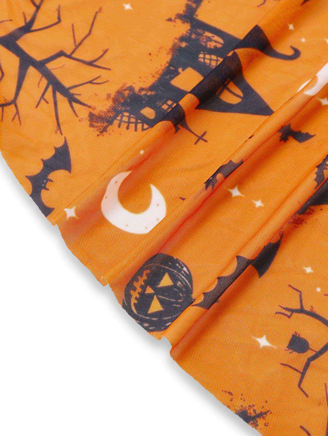Orange 1970s Halloween Pumpkin Print Lace Halter Nightgown - Image 5