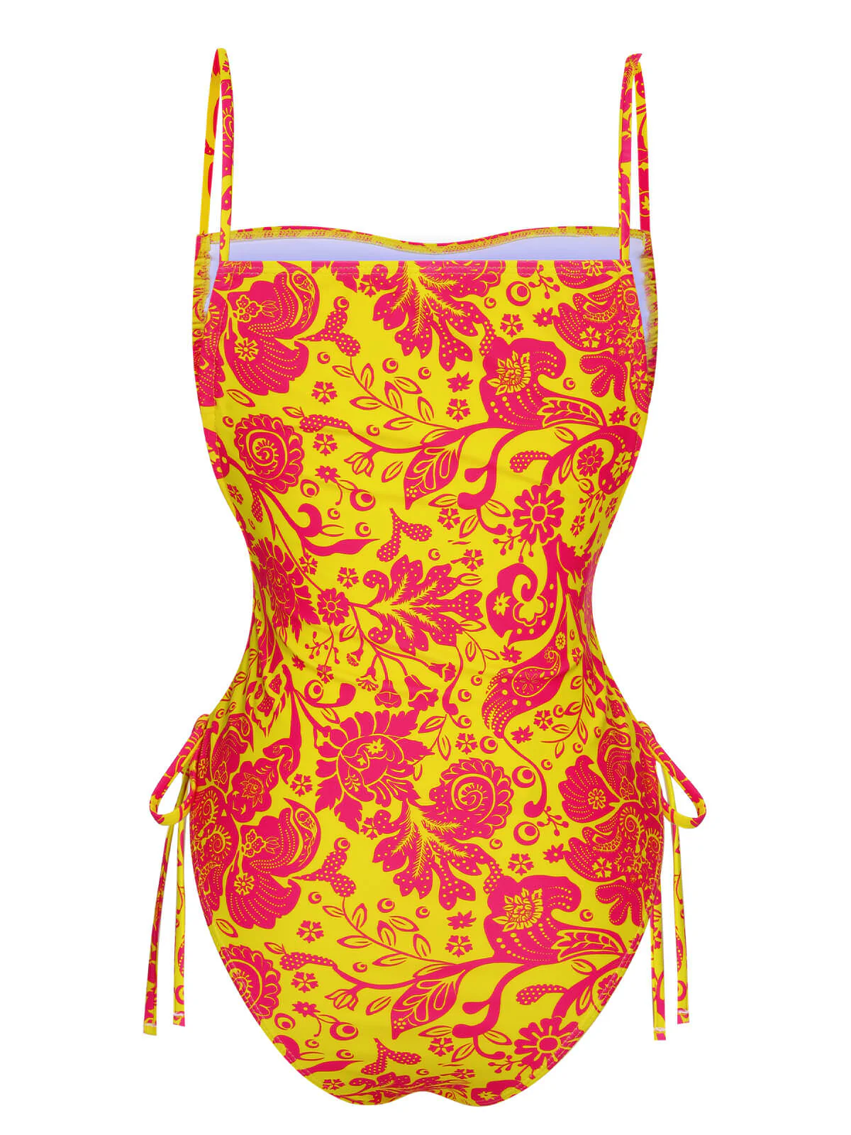 Orange 1970s Russian Floral Drawstring Strap Swimsuit - Image 3