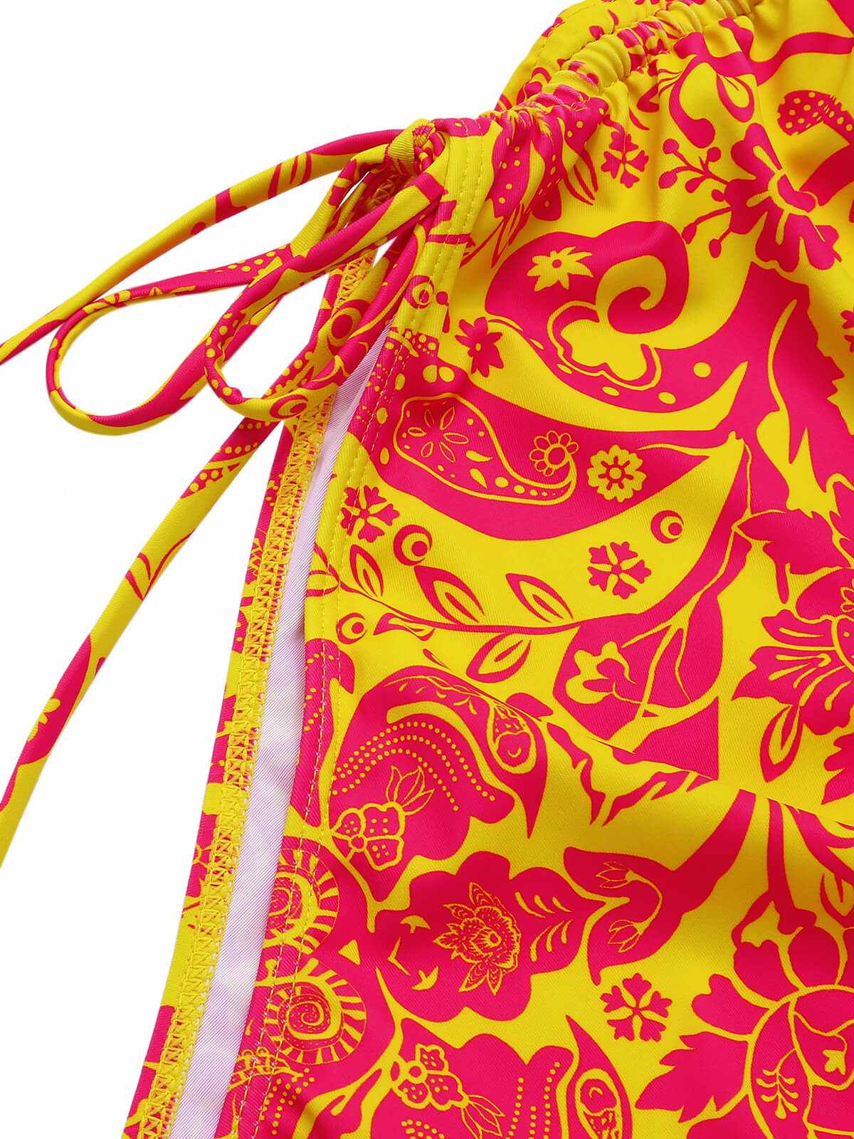 Orange 1970s Russian Floral Drawstring Strap Swimsuit - Image 4
