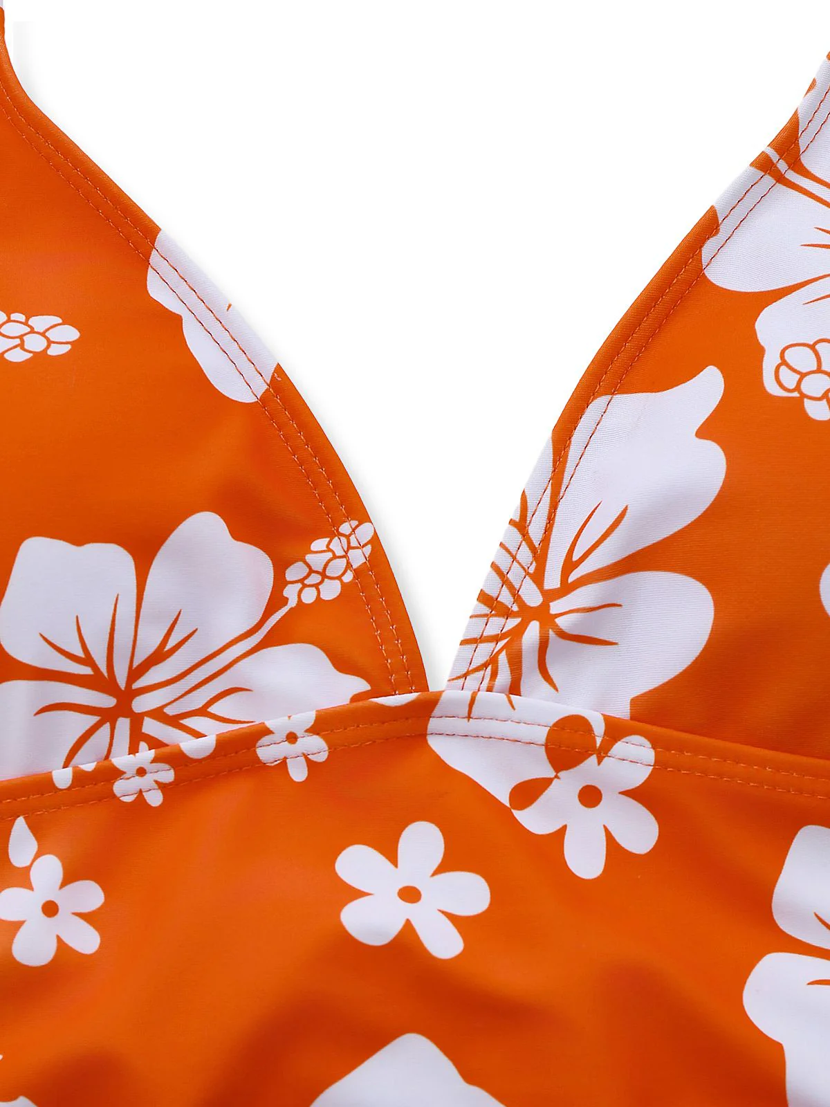 Orange 1970s Tropical Floral Halter Tie-Side Tankini Set - Image 4
