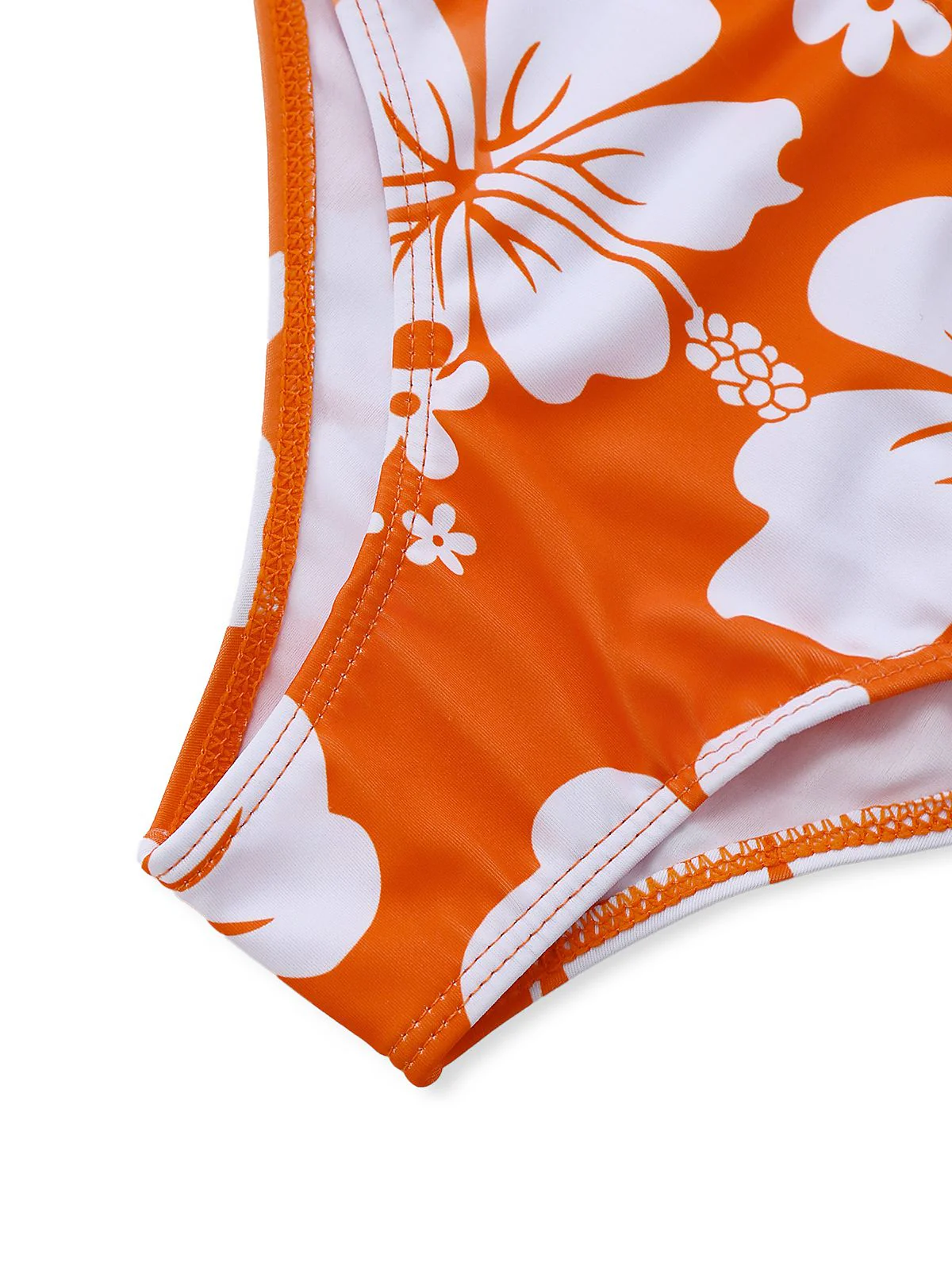 Orange 1970s Tropical Floral Halter Tie-Side Tankini Set - Image 6