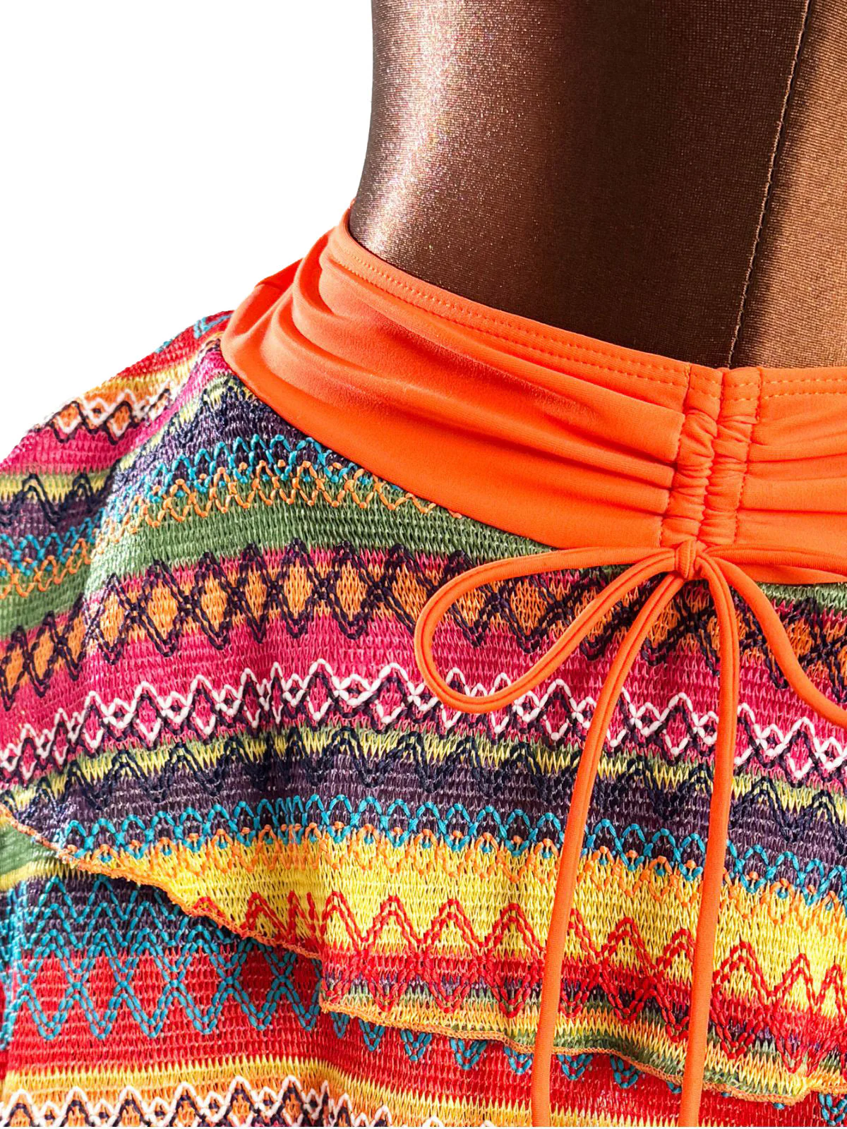 Orange 1980s Boho Irregular Bikini Set & Cover-Up - Image 8