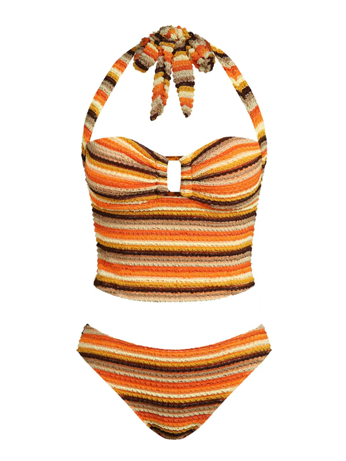 Orange 1980s Knit Striped Halter Swimsuit - Image 3