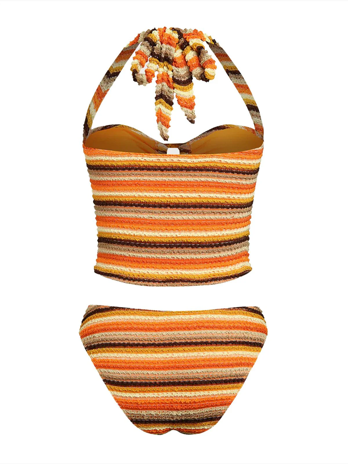 Orange 1980s Knit Striped Halter Swimsuit - Image 4