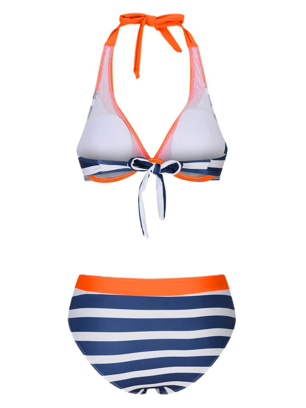 Orange & Blue 1960s Halter Striped Swimsuit - Image 2