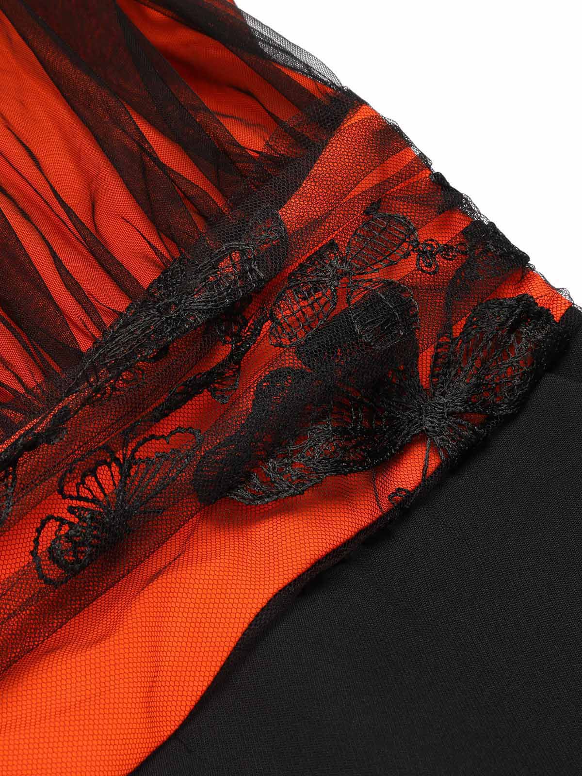 Orange 1930s Butterfly V-Neck Patchwork Jumpsuit - Image 6