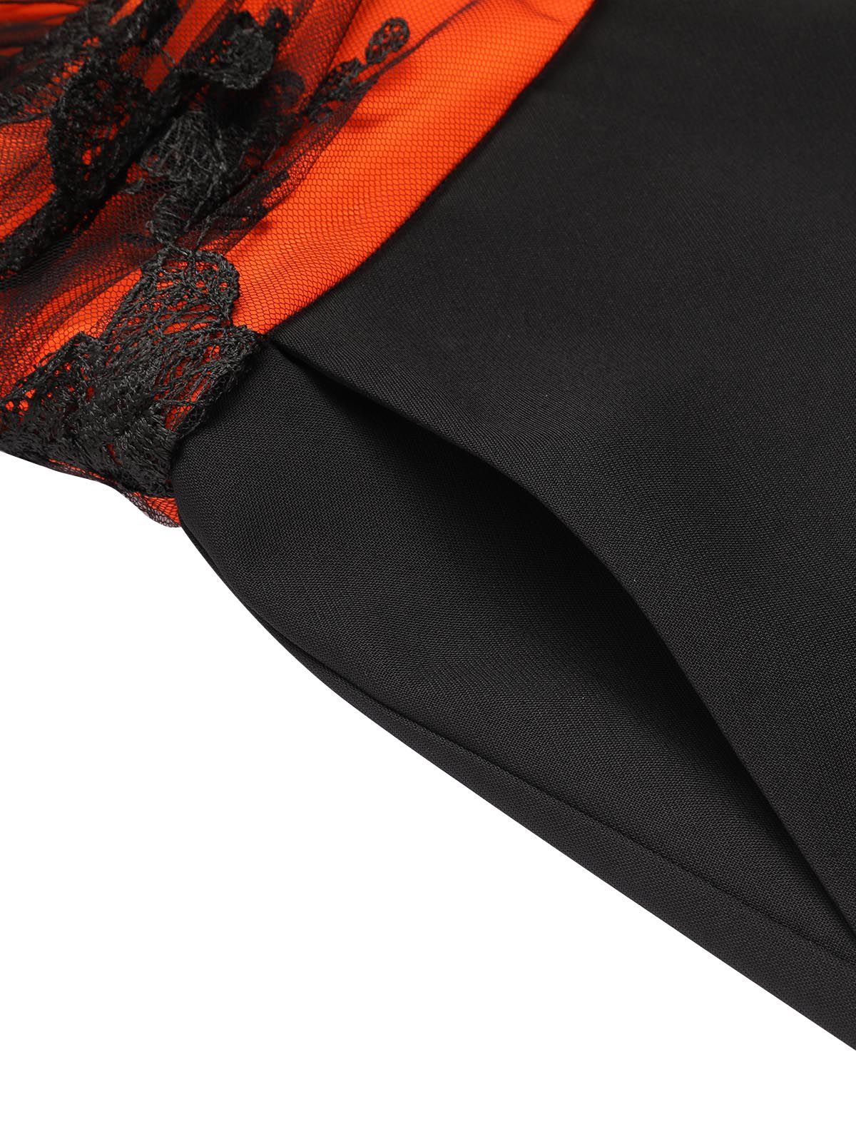 Orange 1930s Butterfly V-Neck Patchwork Jumpsuit - Image 7