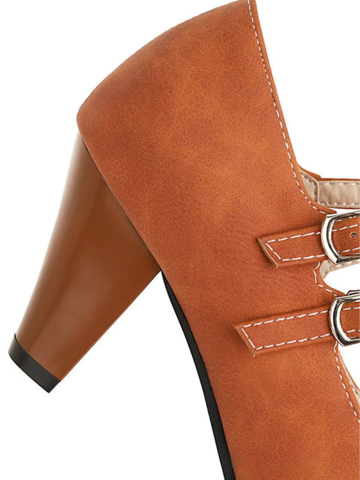 Orange Double Buckle Strap Mary Jane Heels Shoes - Image 3