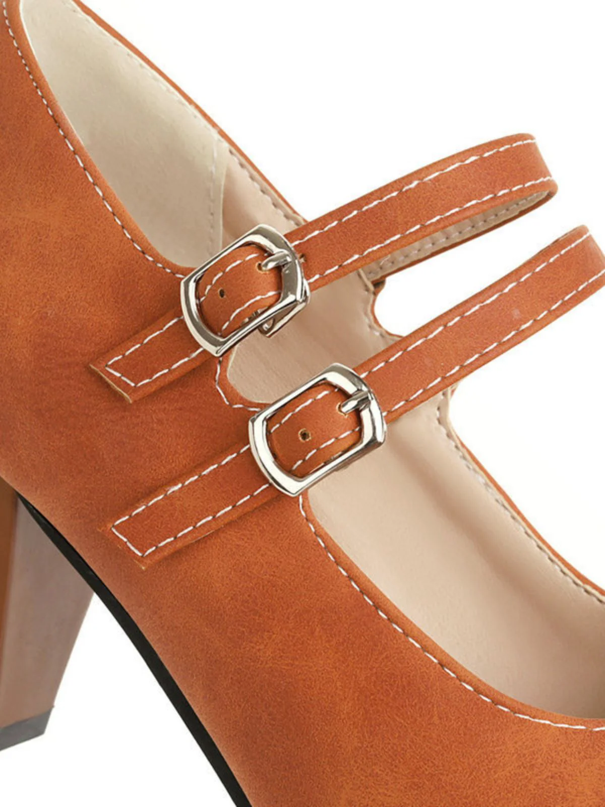 Orange Double Buckle Strap Mary Jane Heels Shoes - Image 5