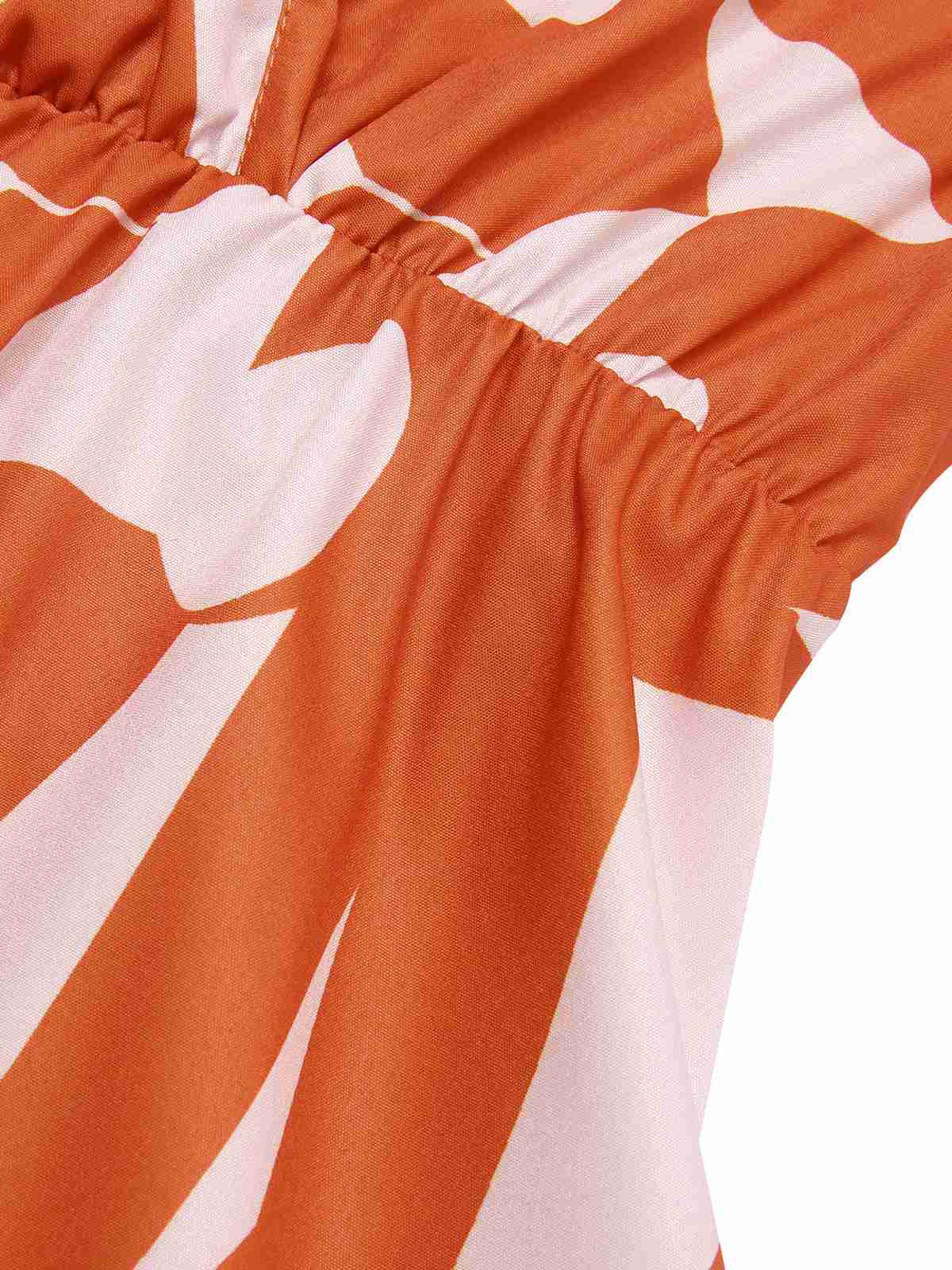 Orange Red 1940s Geometric Surplice V-Neck Dress - Image 4