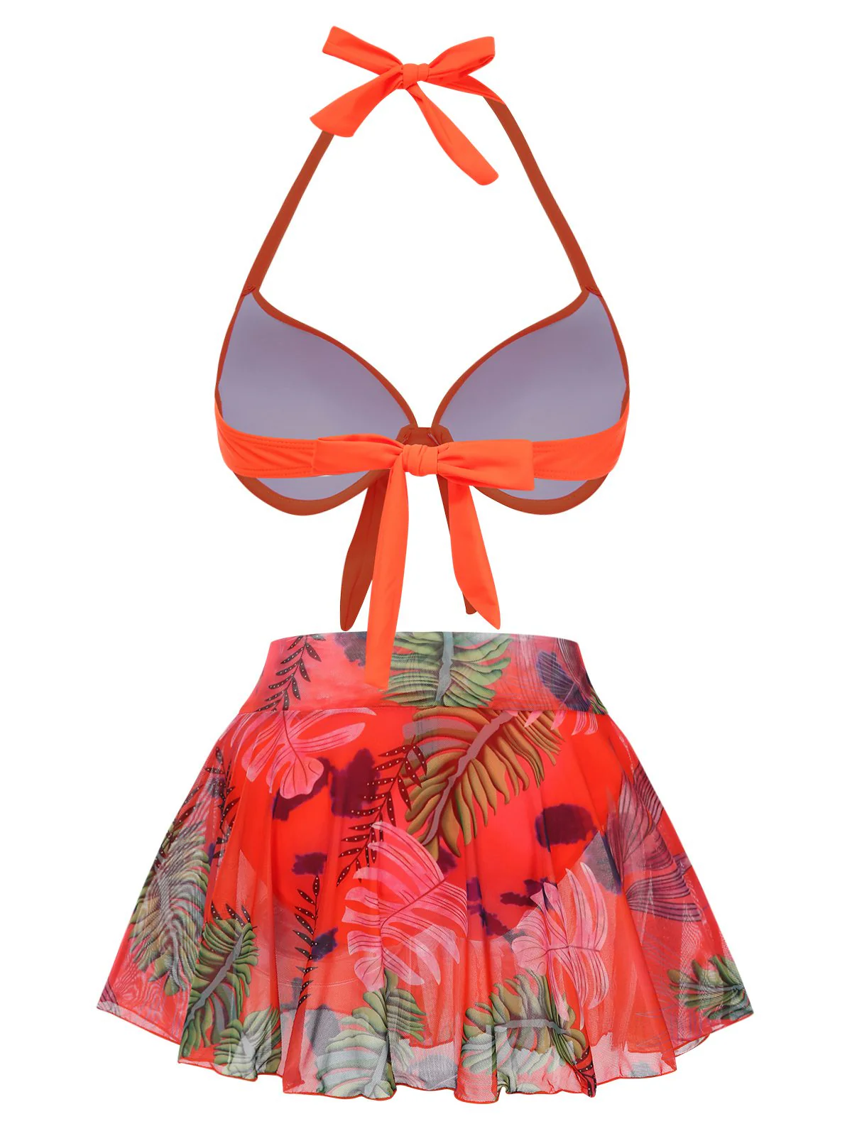 Orange Red 1940s Tropical Plants Halter Swimsuit - Image 2