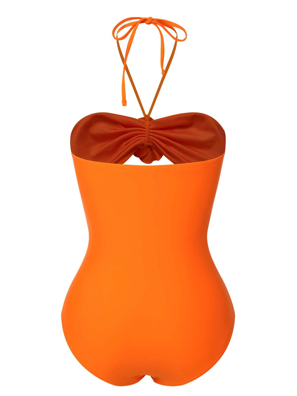 Orange Red 1950s Halter 3D Flower One-Piece Swimsuit - Image 3