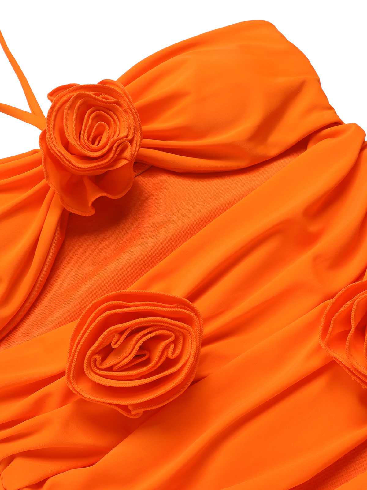 Orange Red 1950s Halter 3D Flower One-Piece Swimsuit - Image 4