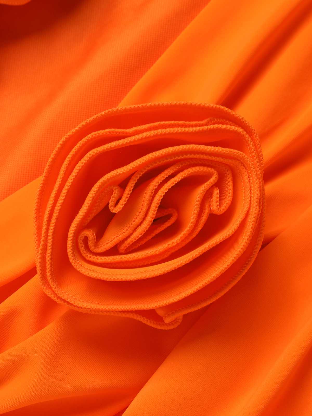 Orange Red 1950s Halter 3D Flower One-Piece Swimsuit - Image 5