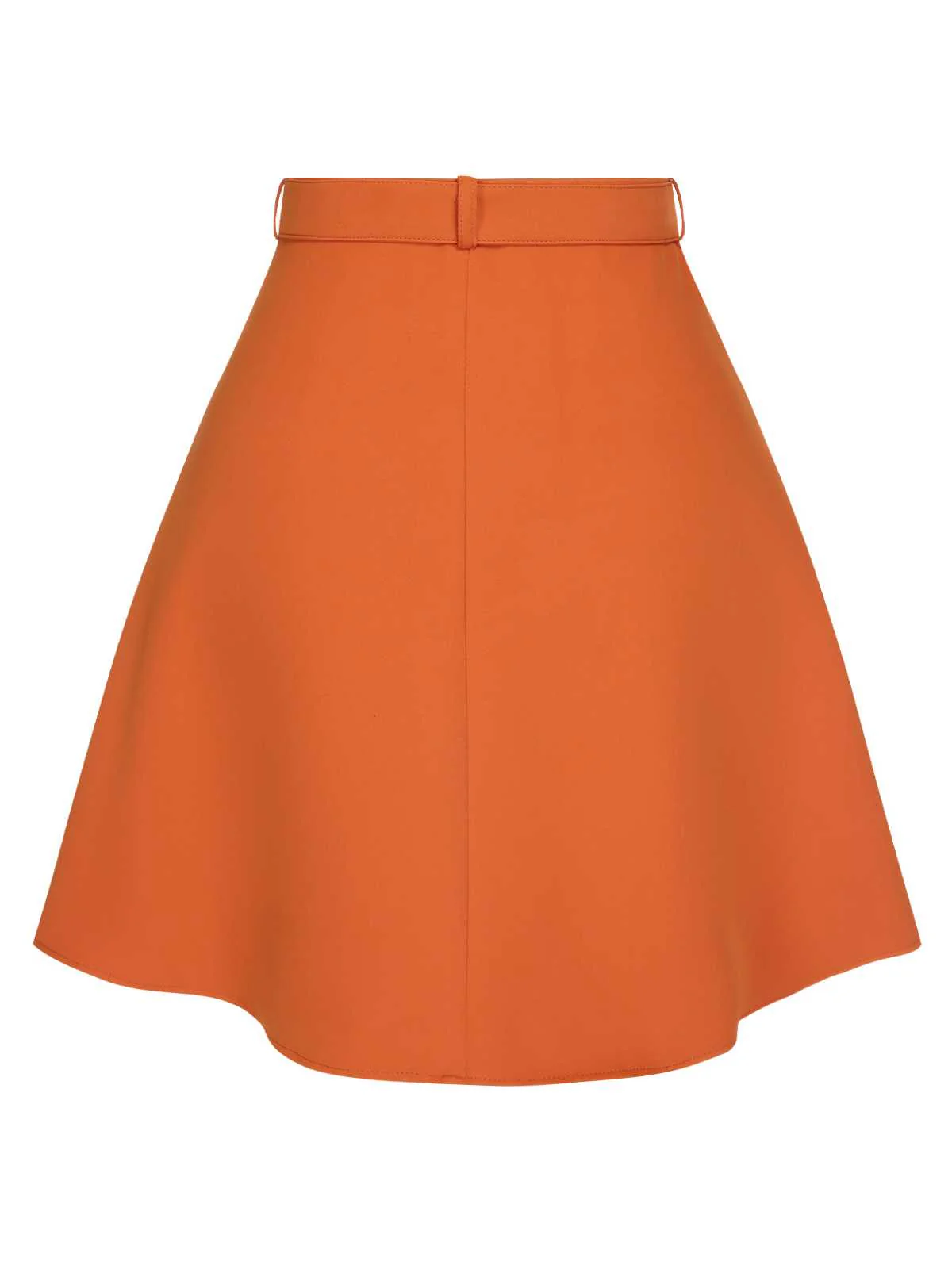 Orange Red 1960s Button Solid Belted Skirt - Image 4