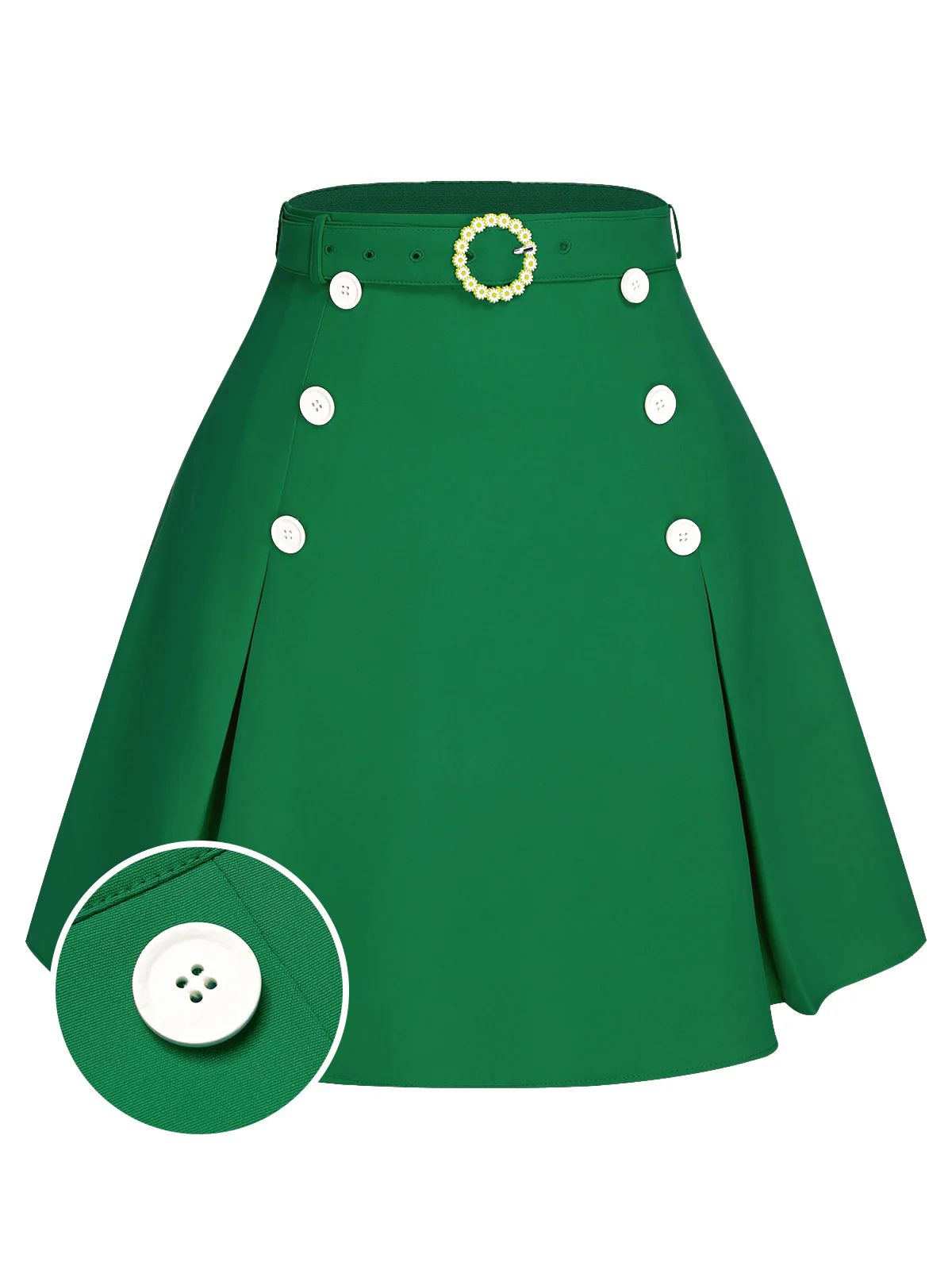 Orange Red 1960s Button Solid Belted Skirt - Image 8