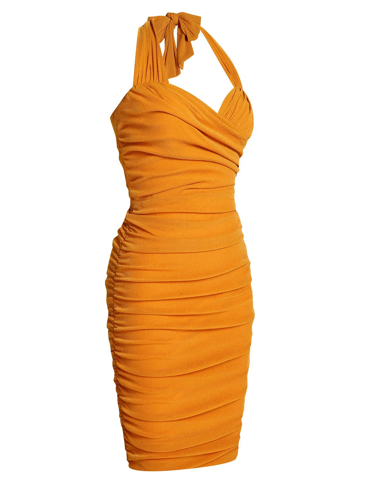 Orange 1960s Solid Folds Halter Pencil Dress - Image 3