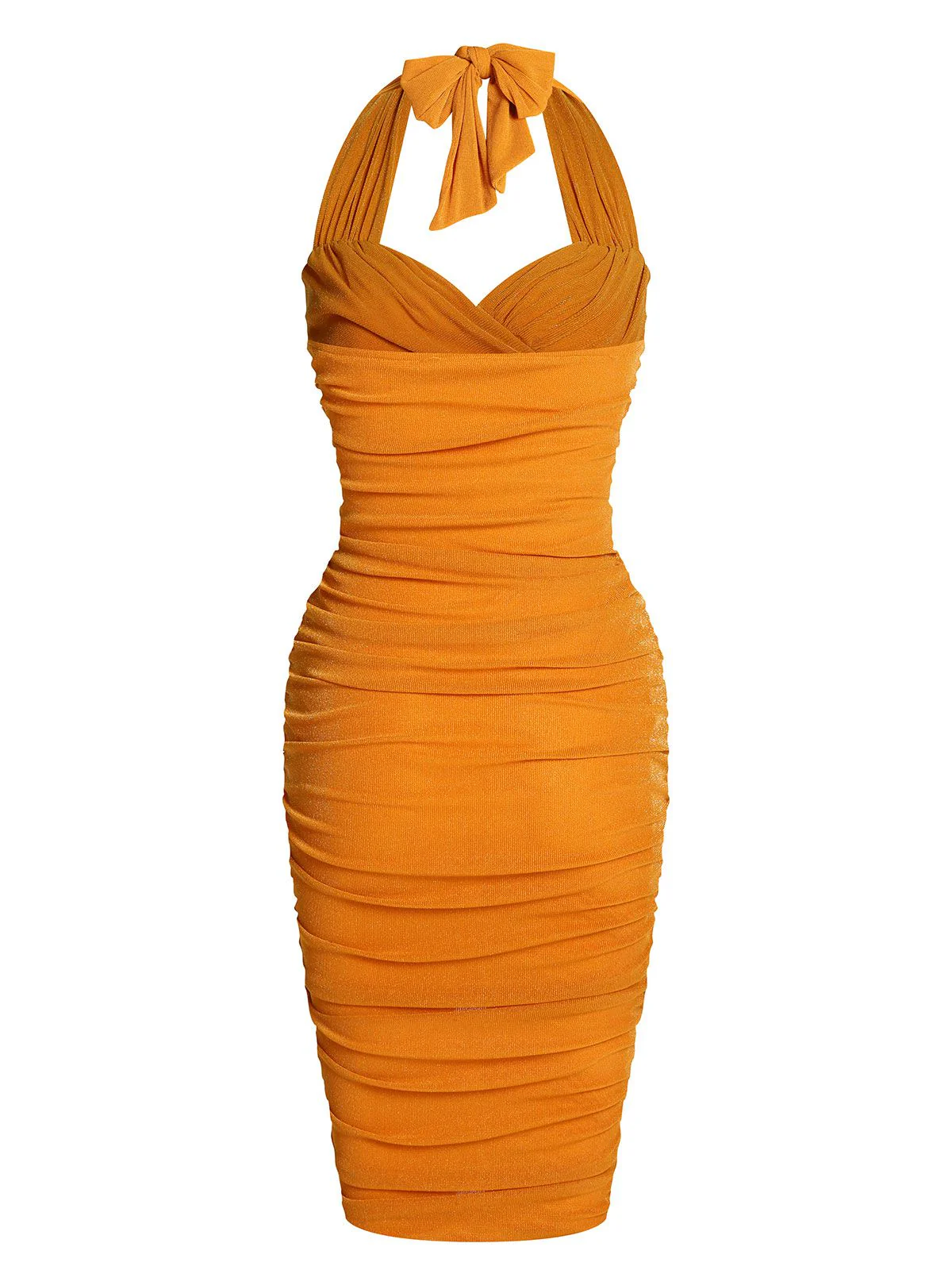 Orange 1960s Solid Folds Halter Pencil Dress - Image 4