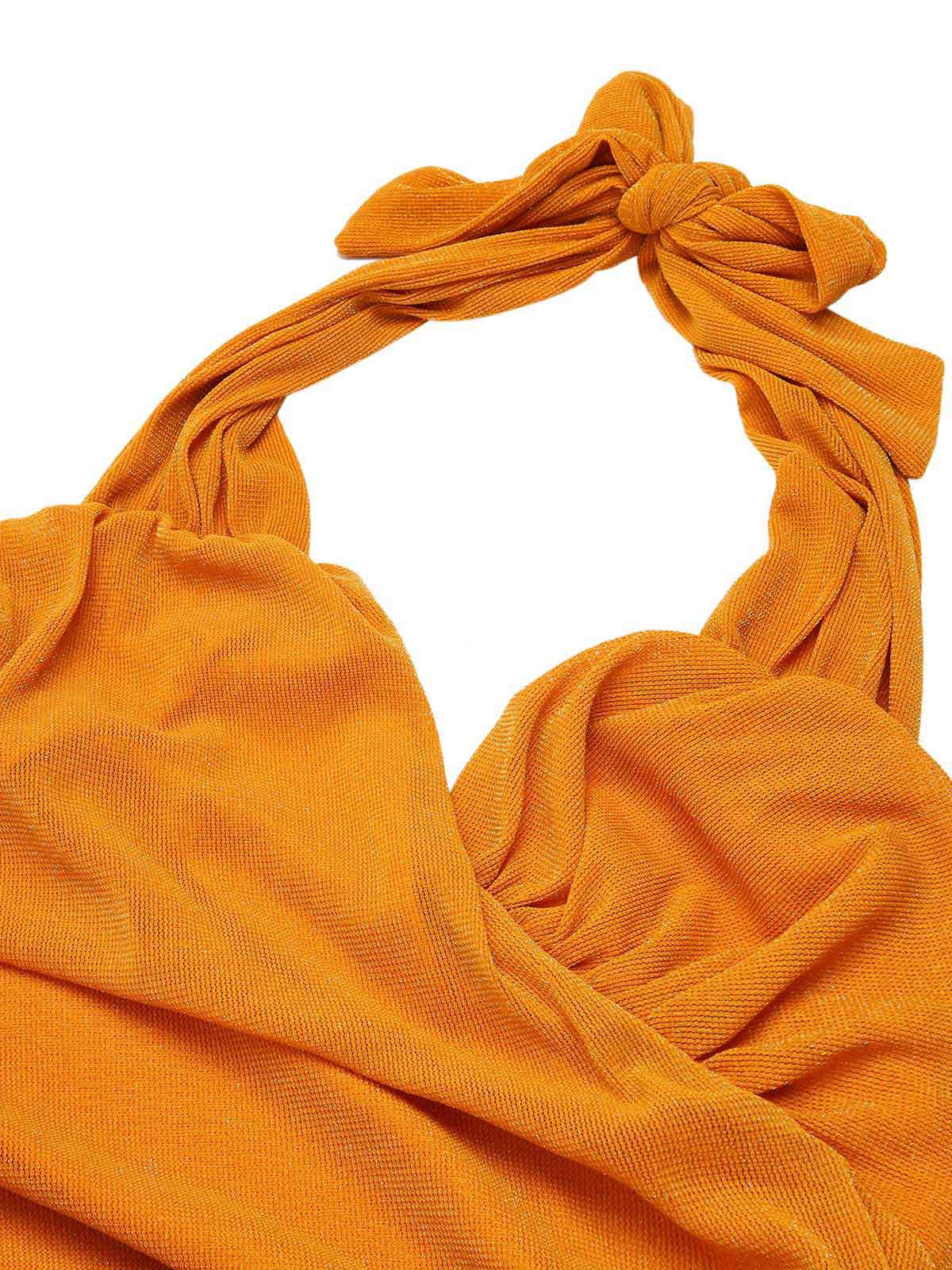 Orange 1960s Solid Folds Halter Pencil Dress - Image 5