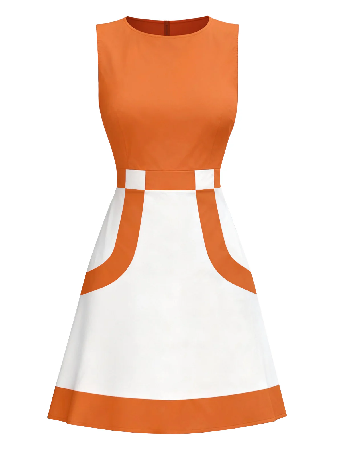 Orange & White 1960s Colorblock Sleeveless Mod Dress - Image 2