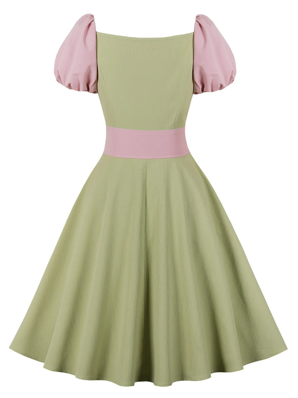 Pale Green 1950s Contrast Puff Sleeves Dress - Image 2