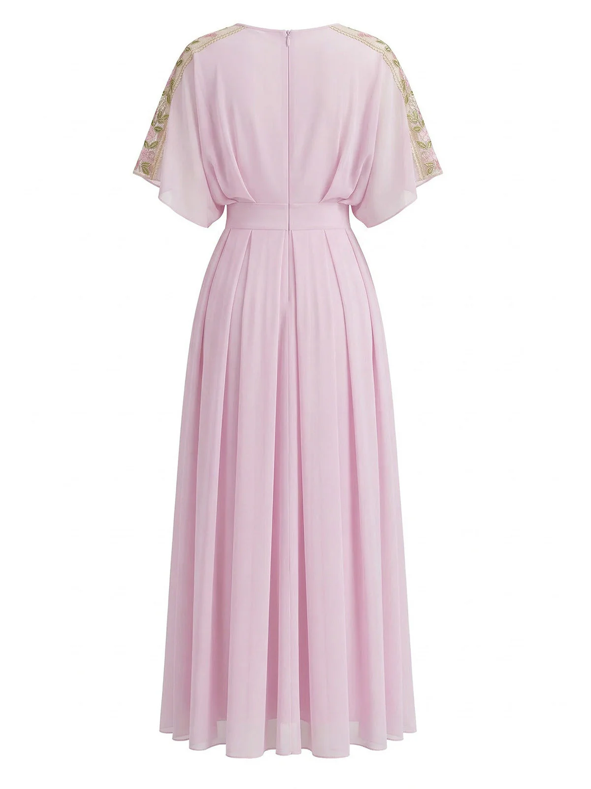 Pale Pink 1930s Round Neck Chiffon Pleated Maxi Dress - Image 2