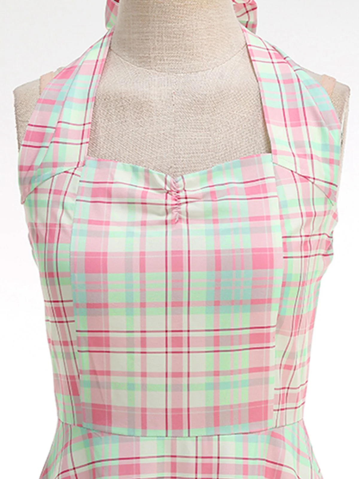 Pale Pink 1950s Plaid Halter Backless Dress - Image 4