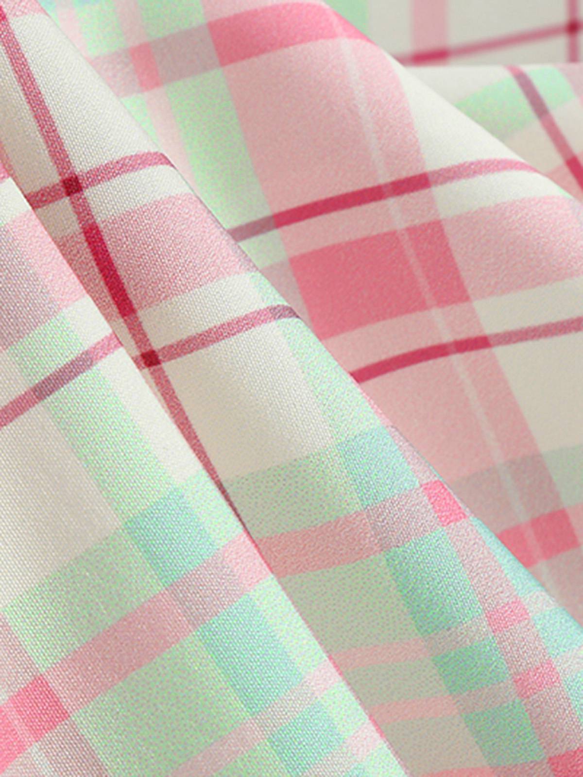Pale Pink 1950s Plaid Halter Backless Dress - Image 5