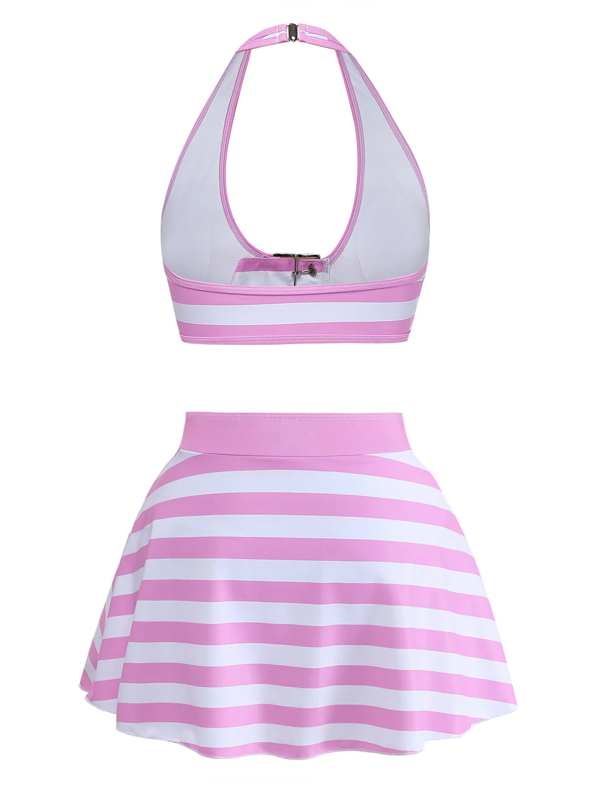 [Pre-Sale] Pale Pink 1950s Striped Halter Ruffle Bikini Set - Image 4