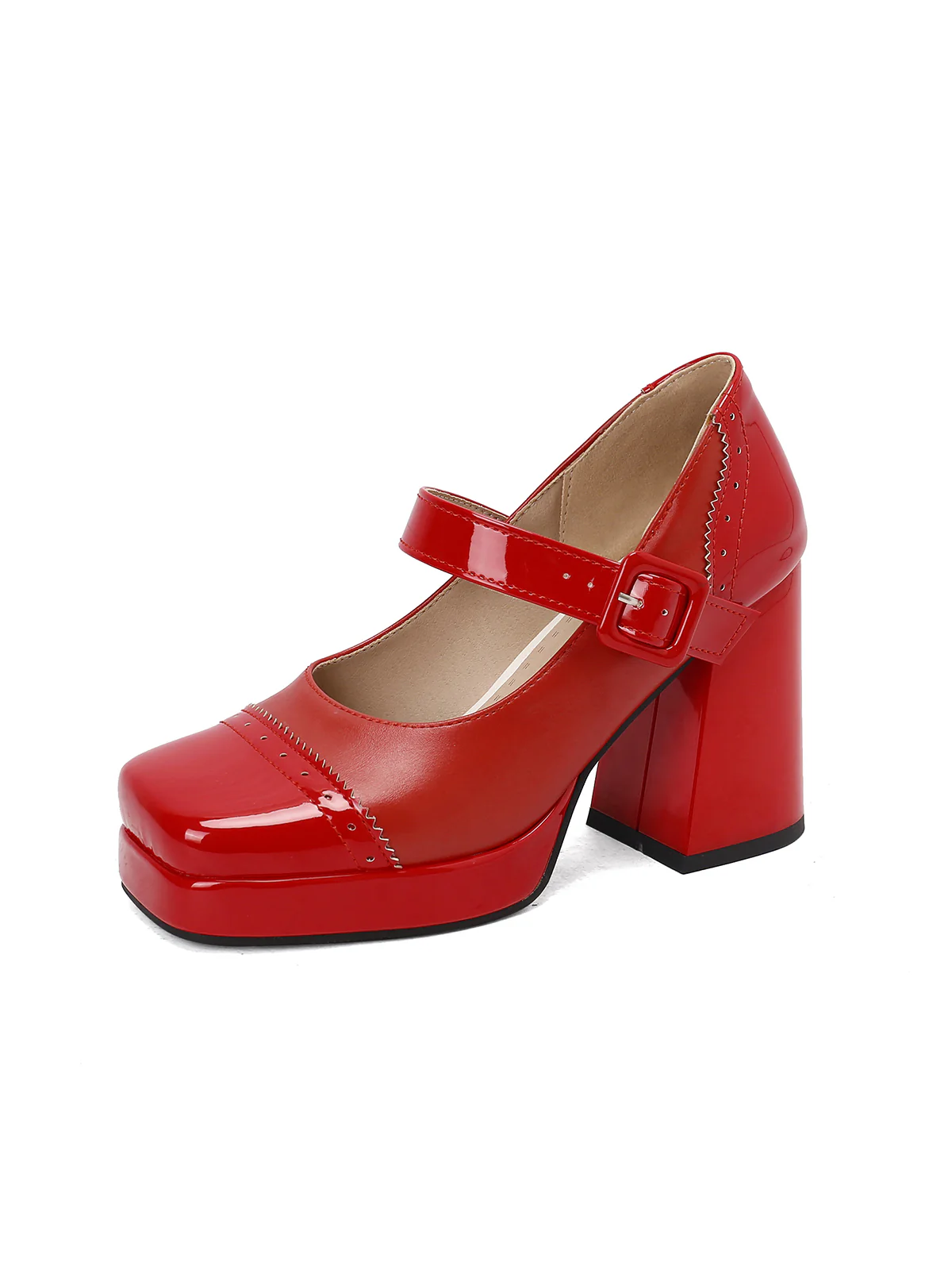Patent Leather Block Heel Square Toe High Heels - Image 3