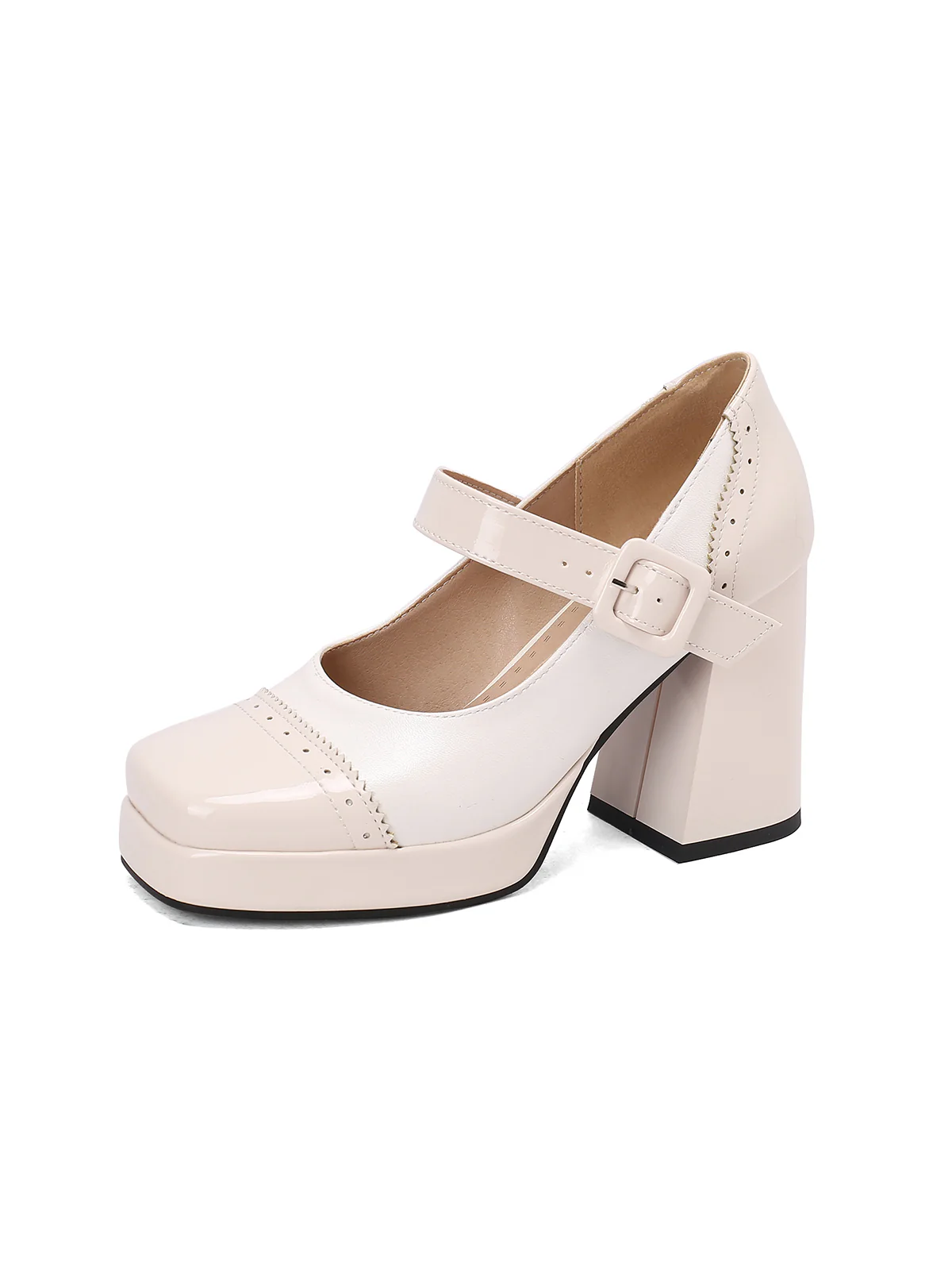 Patent Leather Block Heel Square Toe High Heels - Image 5