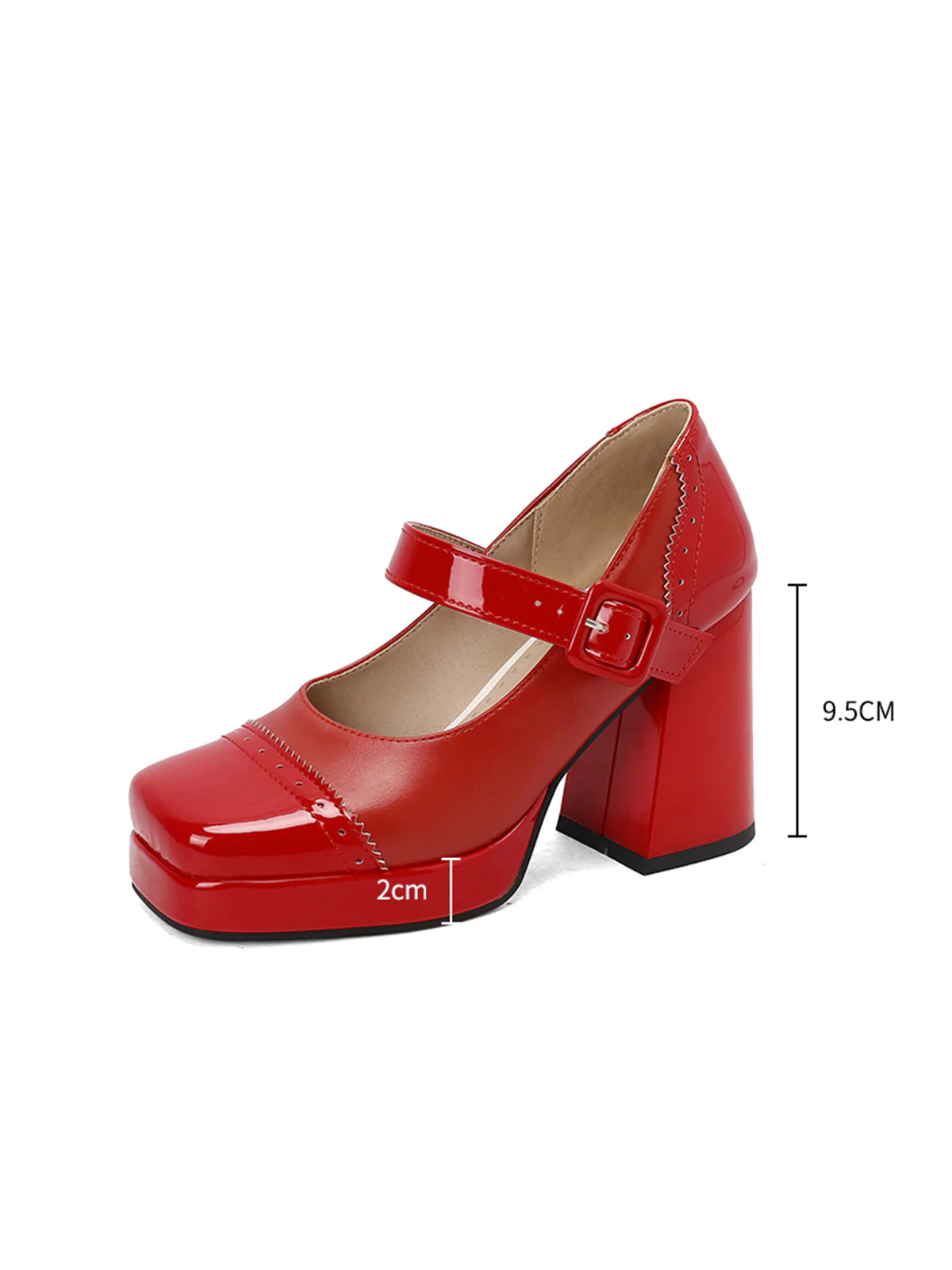 Patent Leather Block Heel Square Toe High Heels - Image 6
