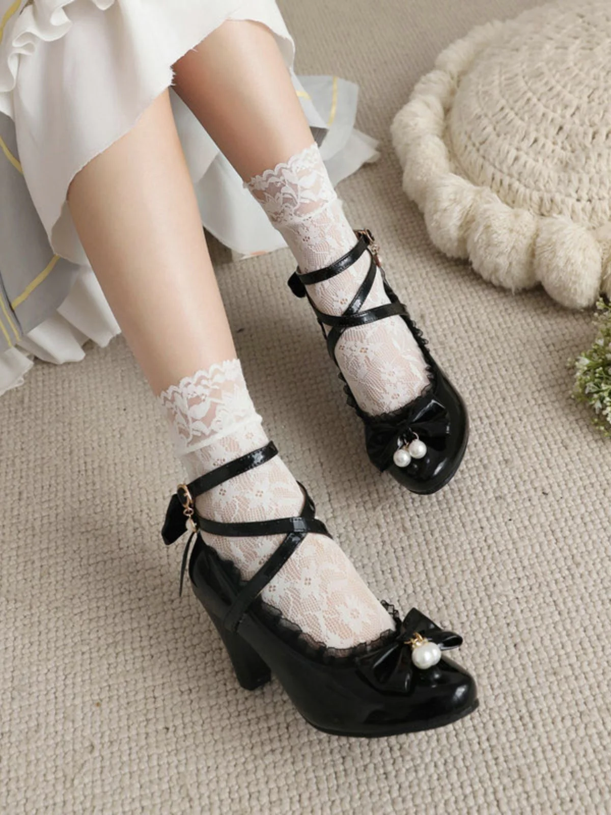 Patent Leather Bow Lolita High Heels - Image 4